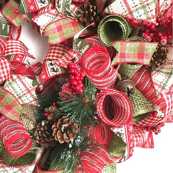 Reindeer Farmhouse Winter Wreath for Front Door Rustic Pinecone Farmhouse Decor - Picture 3 of 5